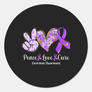 Peace Love Cure Purple Ribbon Overdose Awareness G Classic Round Sticker