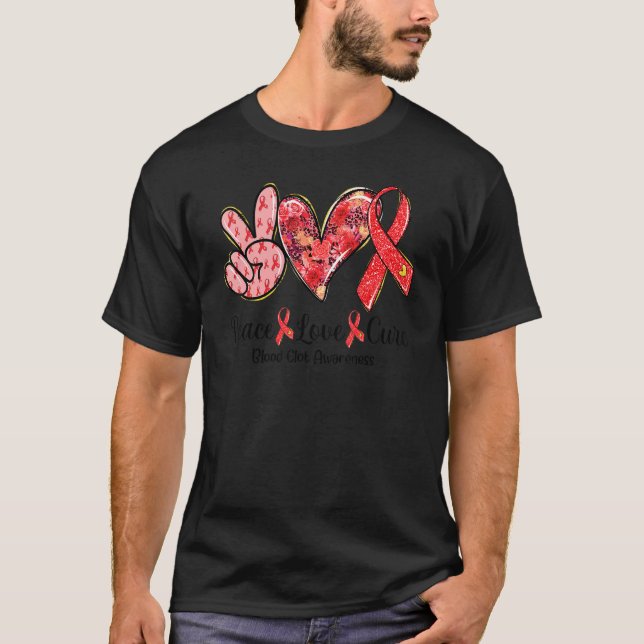 Peace Love Cure Red Ribbon Blood Clot Awareness T-Shirt (Front)