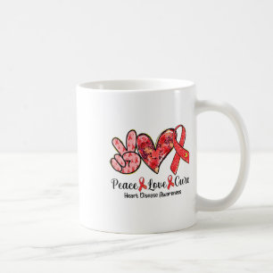 Peace Love Cure Red Ribbon Heart Disease Awareness Coffee Mug