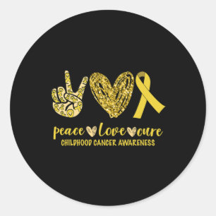 Peace Love Cure Ribbon Childhood Cancer Awareness Classic Round Sticker