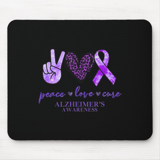 Peace Love Cure Ribbon Leopard Alzheimer Brain Awa Mouse Pad (Front)