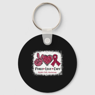 Peace Love Cure Sickle Cell Awareness Burgundy Rib Key Ring