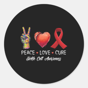 Peace Love Cure Sickle Cell Awareness Men Women Ki Classic Round Sticker