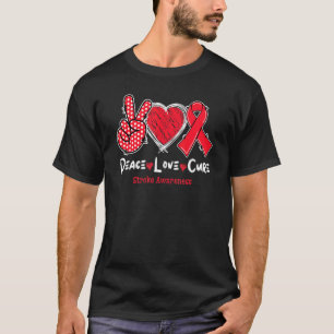 Peace Love Cure Stroke Awareness Red Ribbon T-Shirt