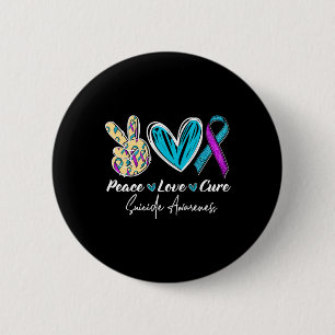 Peace Love Cure Suicide Prevention Awareness Heart 6 Cm Round Badge