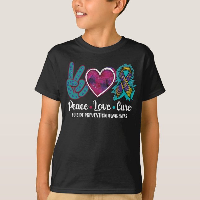 Peace Love Cure Suicide Prevention Awareness T-Shirt (Front)