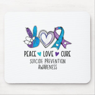 Peace Love Cure Suicide Prevention Teal Purple Awa Mouse Pad