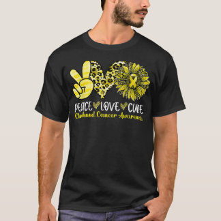 Peace Love Cure Sunflower Leopard Childhood Cancer T-Shirt