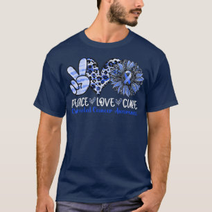 Peace Love Cure Sunflower Leopard Colourectal Canc T-Shirt