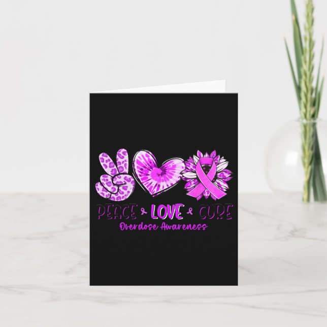 Peace Love Cure Sunflower Leopard Overdose Awarene Card (Front)