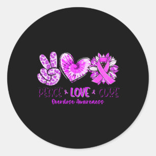 Peace Love Cure Sunflower Leopard Overdose Awarene Classic Round Sticker