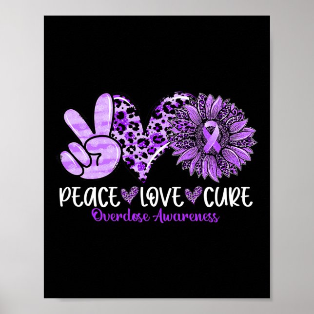 Peace Love Cure Sunflower Leopard Overdose Awarene Poster (Front)