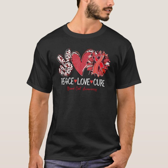 Peace Love Cure Sunflower Red Ribbon Blood Clot Aw T-Shirt (Front)