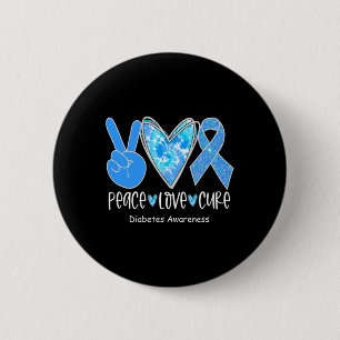 Peace Love Cure T1d Diabetes Awareness Blue Ribbon 6 Cm Round Badge