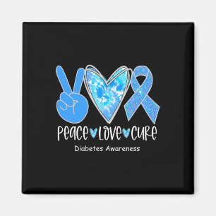 Peace Love Cure T1d Diabetes Awareness Blue Ribbon Magnet