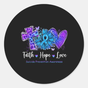 Peace Love Cure Teal & Purple Sunflower Suicid Classic Round Sticker