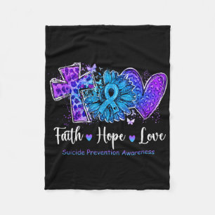 Peace Love Cure Teal & Purple Sunflower Suicid Fleece Blanket