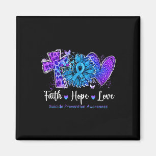 Peace Love Cure Teal & Purple Sunflower Suicid Magnet