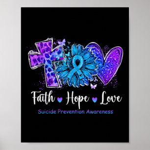 Peace Love Cure Teal & Purple Sunflower Suicid Poster