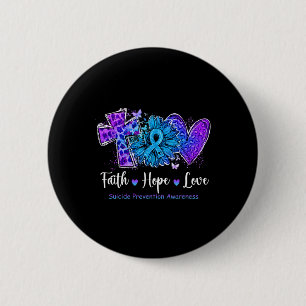 Peace Love Cure Teal And Purple Sunflower Suicide 6 Cm Round Badge