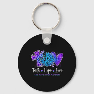 Peace Love Cure Teal And Purple Sunflower Suicide Key Ring