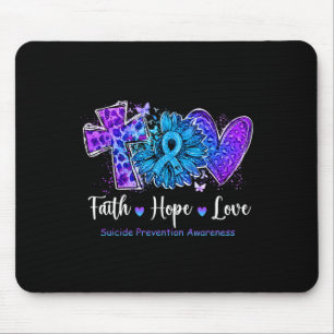 Peace Love Cure Teal And Purple Sunflower Suicide Mouse Pad