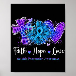 Peace Love Cure Teal and Purple Sunflower Suicide  Poster