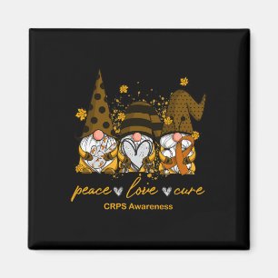 Peace Love Cure Three Gnomes Orange Ribbon Crps Aw Magnet