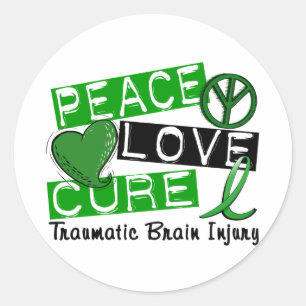 Peace Love Cure Traumatic Brain Injury TBI Classic Round Sticker