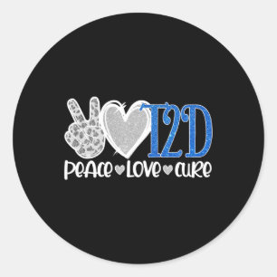 Peace Love Cure Type 2 Diabetes Awareness T2d Blue Classic Round Sticker