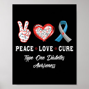Peace Love Cure Type One Diabetes Awareness Men Wo Poster