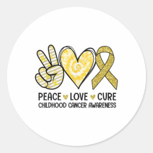 Peace Love Cure Yellow Ribbon Childhood Cancer Awa Classic Round Sticker