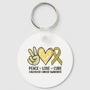 Peace Love Cure Yellow Ribbon Childhood Cancer Awa Key Ring