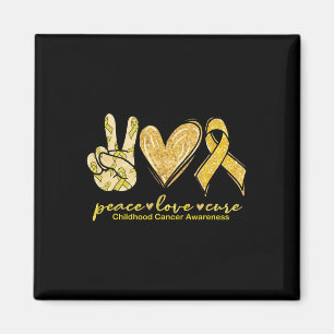 Peace Love Cure Yellow Ribbon Childhood Cancer Awa Magnet