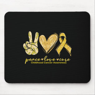 Peace Love Cure Yellow Ribbon Childhood Cancer Awa Mouse Pad
