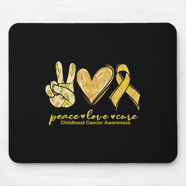Peace Love Cure Yellow Ribbon Childhood Cancer Awa Mouse Pad (Front)