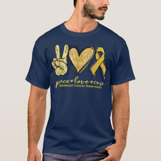 Peace Love Cure Yellow Ribbon Childhood Cancer Awa T-Shirt