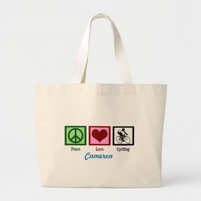 Peace Love Cycling Custom Large Tote Bag (Front)