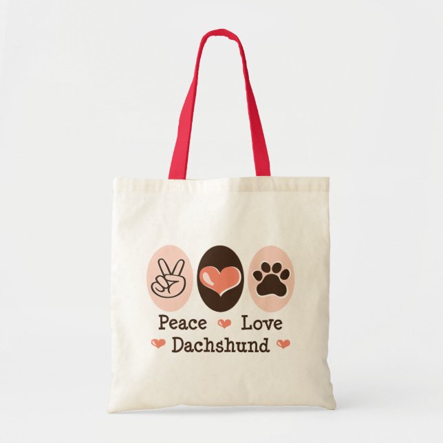 Peace Love Dachshund Tote Bag (Front)