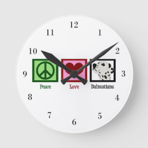 Peace Love Dalmatians Round Clock