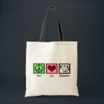Peace Love Dalmatians Tote Bag<br><div class="desc">A peace sign,  heart,  and a cute dalmatian dog.</div>