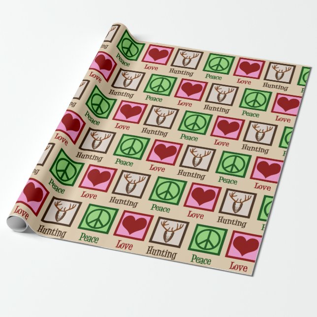 Peace Love Deer Hunting Christmas Wrapping Paper (Unrolled)