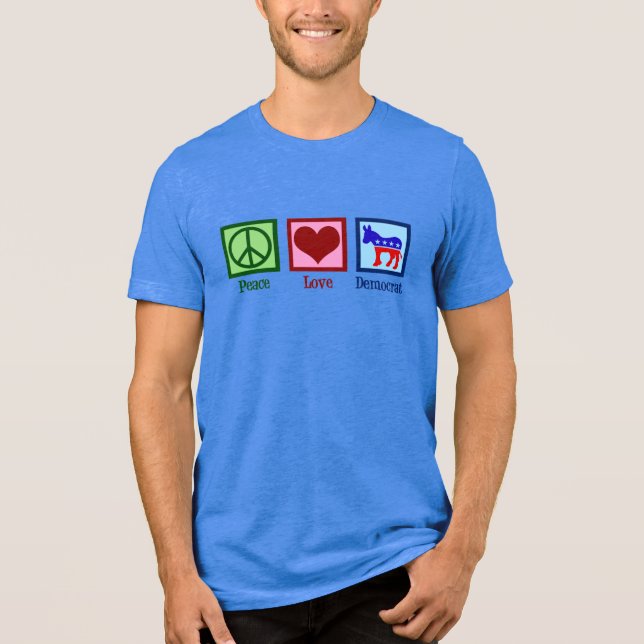 Peace Love Democrat Cute Blue Donkey Tri-Blend Shirt (Front)
