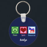 Peace Love Democrat Cute Custom Key Ring<br><div class="desc">Cute Peace Love Democrat keychain with a Democratic Party Donkey in red,  white,  and blue. A cool personalised democrat gift for a political activist who works in politics and helps candidates win by helping with the election and campaign.</div>