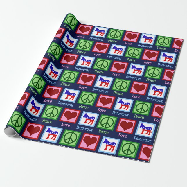 Peace Love Democrat Donkey Christmas Wrapping Paper (Unrolled)