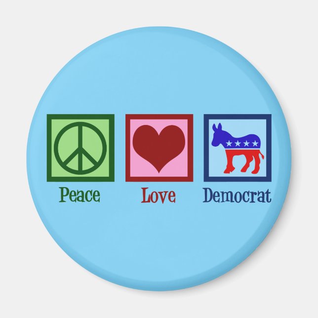 Peace Love Democrat Donkey Cute Blue Magnet (Front)