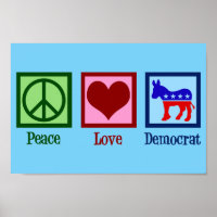 Peace Love Democrat Donkey Cute Blue