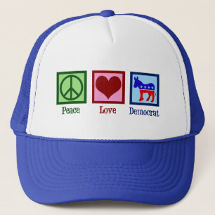 Peace Love Democrat Donkey Cute Blue Trucker Hat