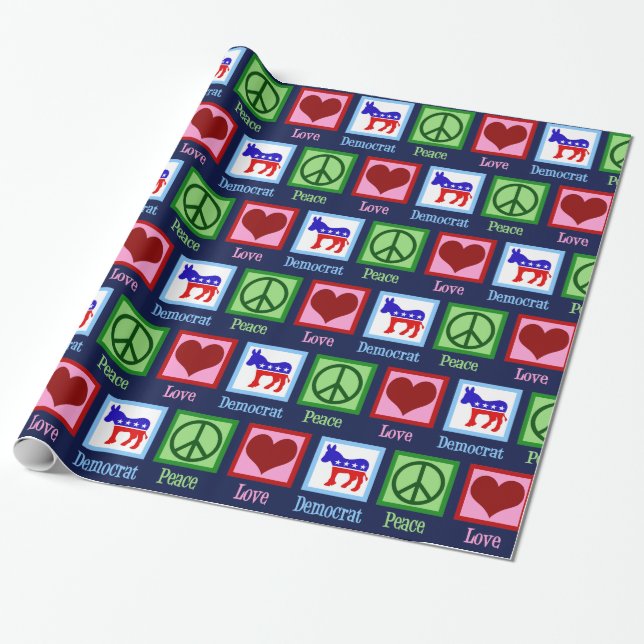Peace Love Democrat Donkey Cute Wrapping Paper (Unrolled)