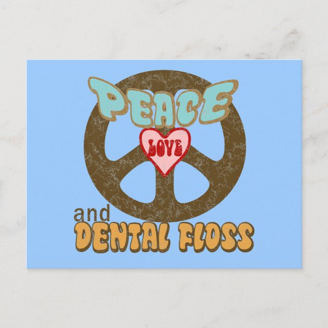 Peace Love Dental Floss Vintage Postcard (Front)